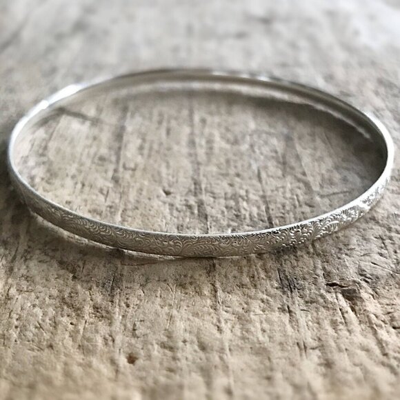 925 Sterling Silver Paisley Stackable Bangle Bracelet Thick Handmade Unisex - Picture 4 of 6